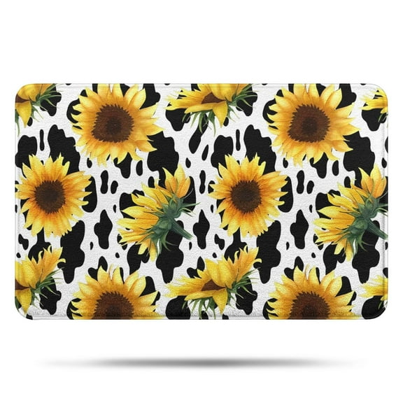 White Sunflower Cow Print Pattern Bathroom Rugs Mat,Non Slip Microfiber Bathroom Rug,Rubber Backing,Soft Bathroom Mats for Bathroom Floor,Tub and Shower,17x27in(43x68cm)