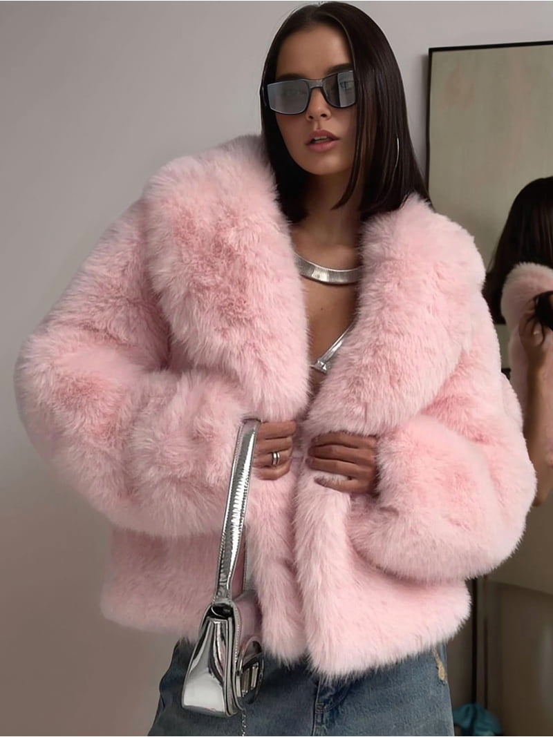 Female Faux Fur Coat Faux Fur Jacket Long Sleeve Lapel Furry