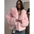 thumbnail image 6 of Female Faux Fur Coat Faux Fur Jacket Long Sleeve Lapel Furry Winter Jackets Parka Short Coat Pink L, 6 of 8