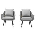 thumbnail image 4 of Contemporary Modern Urban Designer Outdoor Patio Balcony Garden Furniture Side Dining Armchair Chair, Set of Two, Fabric Rattan Wicker, Grey Gray, 4 of 6