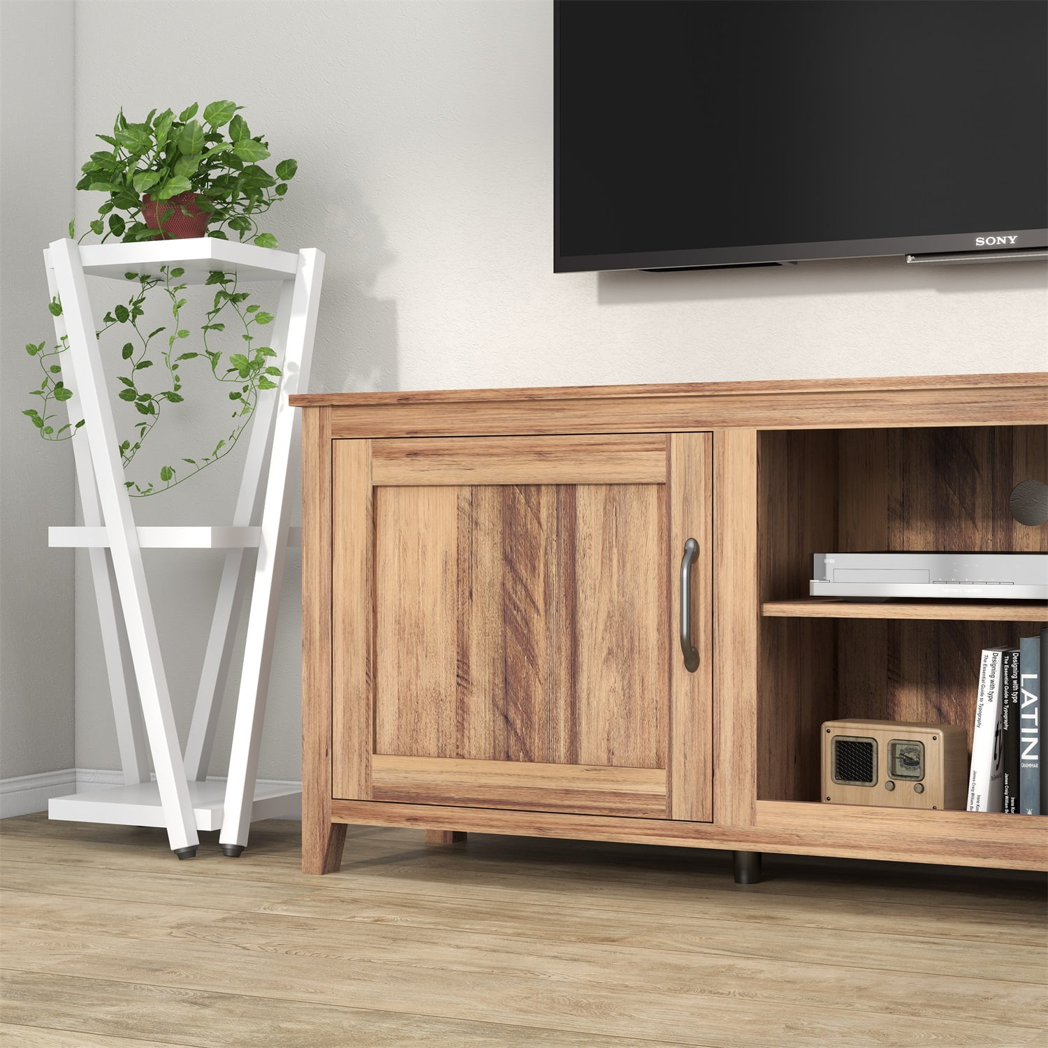 Kadyn Modern Farmhouse TV Stand, Particle Board TV Console with Two Doors, Media Console Entertainment Center for TVs up to 60", Light Brown