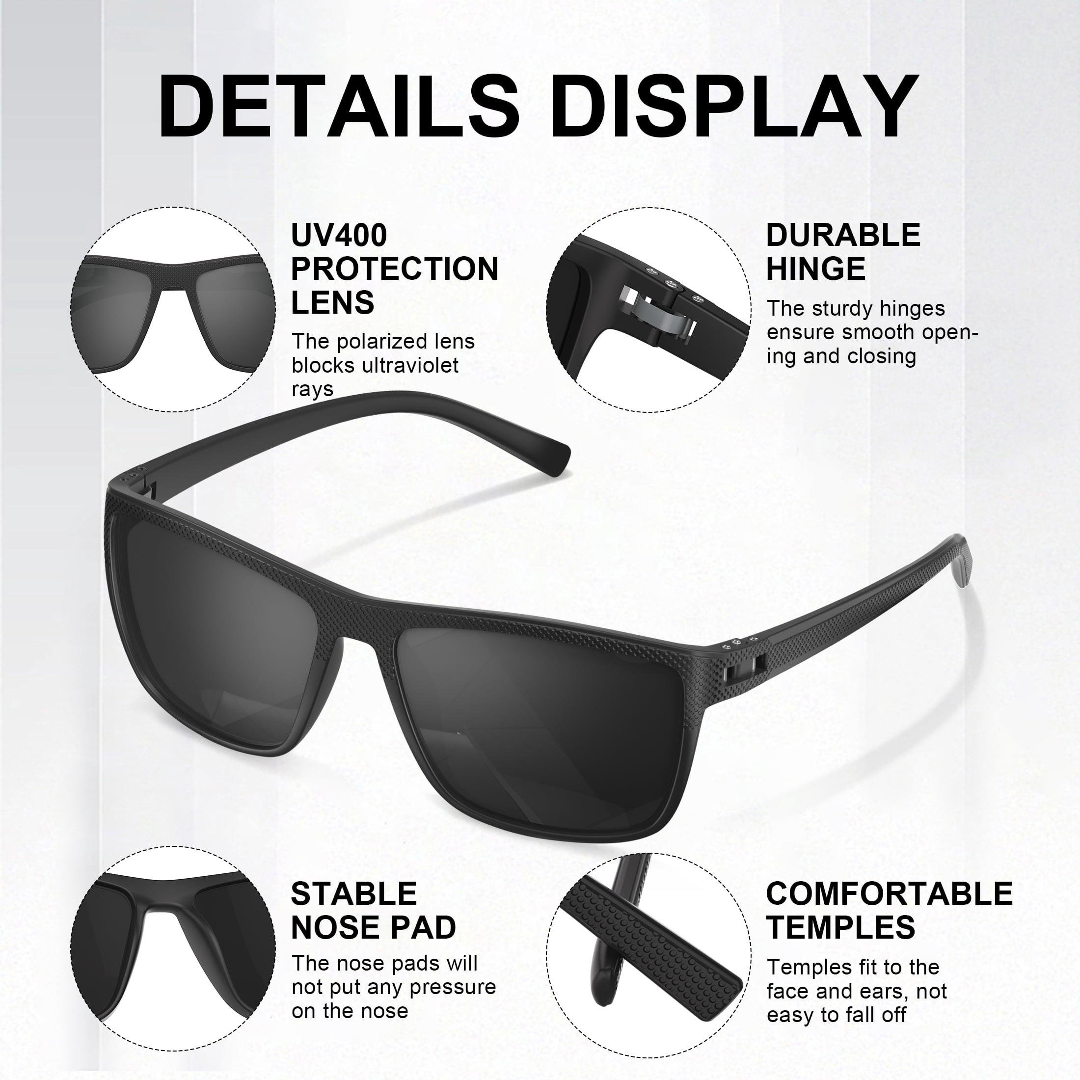 AOMASTE Polarized Sunglasses for Men Square Lightweight Frame Sun Glasses UV400 Protection for Driving Fishing Golf