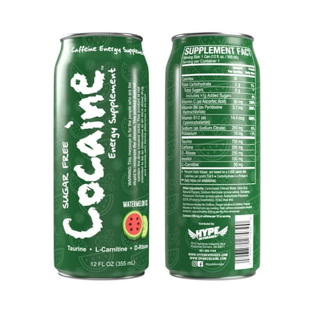 Cocaine Energy Supplement Pre Workout Sugar Free Watermelon Energy Drink - 280mg Caffeine, Vitamin C, B6, B12 - Healthy Energy Drinks, Natural Flavor - 12 Fl Oz (Pack of 12)