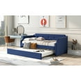 thumbnail image 3 of Blue Upholstered Daybed With Trundle, Twin - Linen Covered, Robust Wood Slat Assembly Trundle Fabric, Setup, 3 of 6