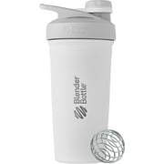 Strada Twist Cap Shaker Cup Insulated Stainless Steel Water Bottle with Wire Whisk, 24-Ounce, White