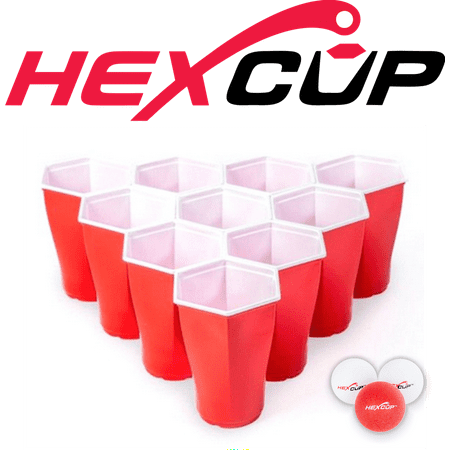 HEXCUP Beer Pong Party Cup Set - (22) Reusable Cups & (3) Pong