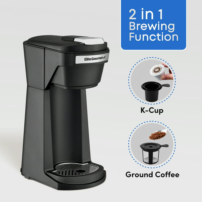 Elite Gourmet Single Serve 1-Cup Black Personal Drip Coffee Maker