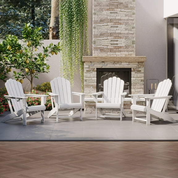 WestinTrends Highland Outdoor Patio HDPE Adirondack Chairs With Cup Holders (Set of 4), White