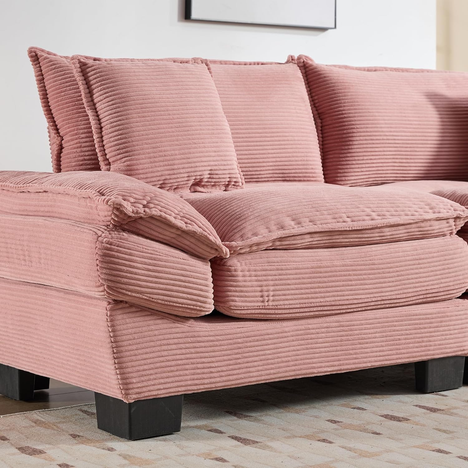 AENKYO 84" Corduroy Loveseat Sofa with Pillows, Modern 2-Seater Couch for Living Room,Pink