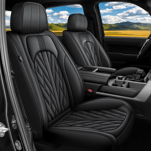 LAONNVIR Fit for Nissan Titan 2017-2025 Crew Cab 5-Seats Truck Car Seat Covers Faux Leather Full Set Pickup Seat Cushion Protector Front Seat - Truck Pickup Compatible with Airbag