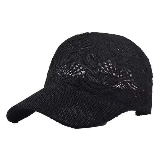 LEKODE Womens Hollow Crochet Lace Baseball Sun Cap, Lightweight Breathable Woven Curved Brim Hat, Adjustable UV Protection Cap for Beach Vacation Travel Daily Use Black M