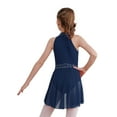 thumbnail image 2 of Aiihoo Girls Shiny Lyrical Dance Dress Sleeveless Halter Neck Leotard Wrap Skirt Modern Jazz Ballet Dress Navy Blue 10, 2 of 7