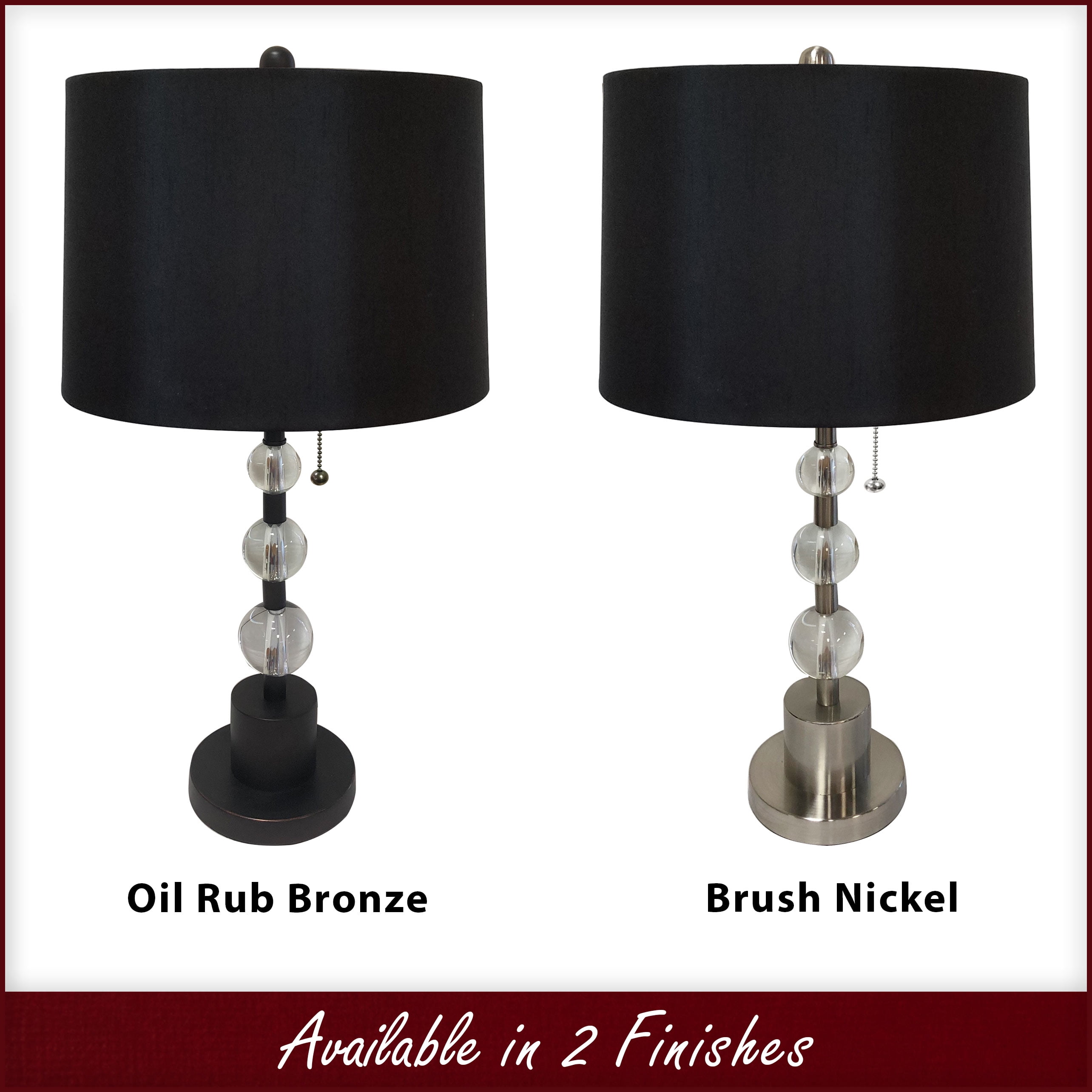 Royal Designs Oil Rub Bronze Lamp with Crystal Ball Accents and Black Shallow Drum Hardback Lamp Shade