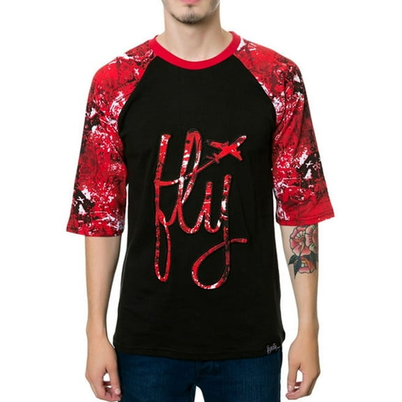 Fly Society Mens The Max Raglan Graphic T-Shirt, Black, X-Large