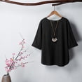 thumbnail image 3 of Blusa vintage de lino y algod贸n de verano para mujer, camiseta de media manga con cuello redondo Irfora  Negro/Extragrande, 3 of 7