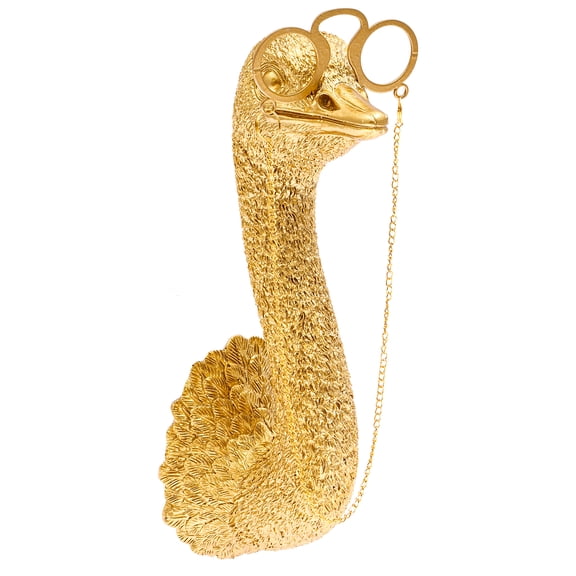 Animal Head Wall Decor,Gold Ostrich Head Wall Decor Sculpture with Stylish Frame and Long Chain Resin Whimsical Home Decor Gold Wall Art for Home Office Hotel