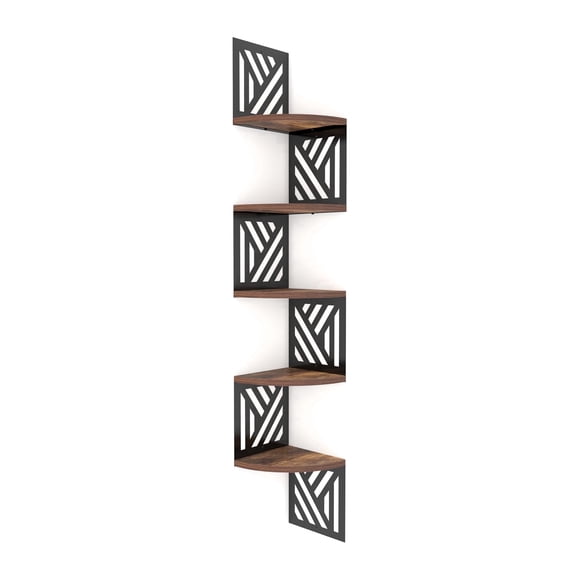 5-Tier Floating Corner Shelf, Wall Mount Shelves for Storage and Display, Brown