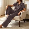 thumbnail image 7 of Maplenight Cotton Pajamas for Women Set 2 Piece Lounge Set Button Down Short Sleeve Top and Drawstring Long Pants Casual Sleepwear Nightwear, 7 of 7