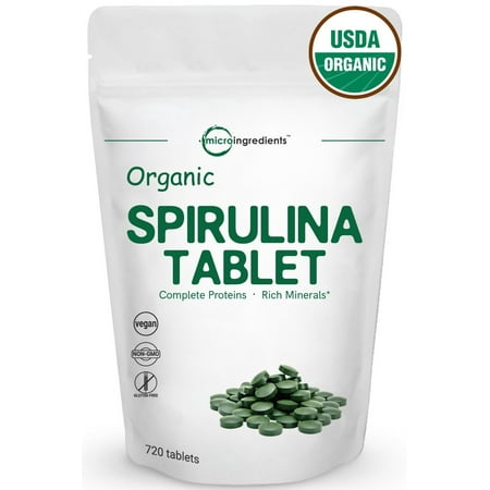 Pure Organic Spirulina, 3000mg Per Serving, 720 Tablets, Best Superfoods for Rich Minerals, Vitamins, Chlorophyll, Amino Acids, Fatty Acids, Fiber & Proteins. Non-Irradiated, Non-GMO & Vegan (The Best Fiber Supplement)