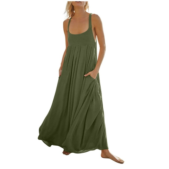 Birdeem Robes pour Femmes Robe d'Été Confortable Mode Couleur Unie Poche à Nouer Manches Longues