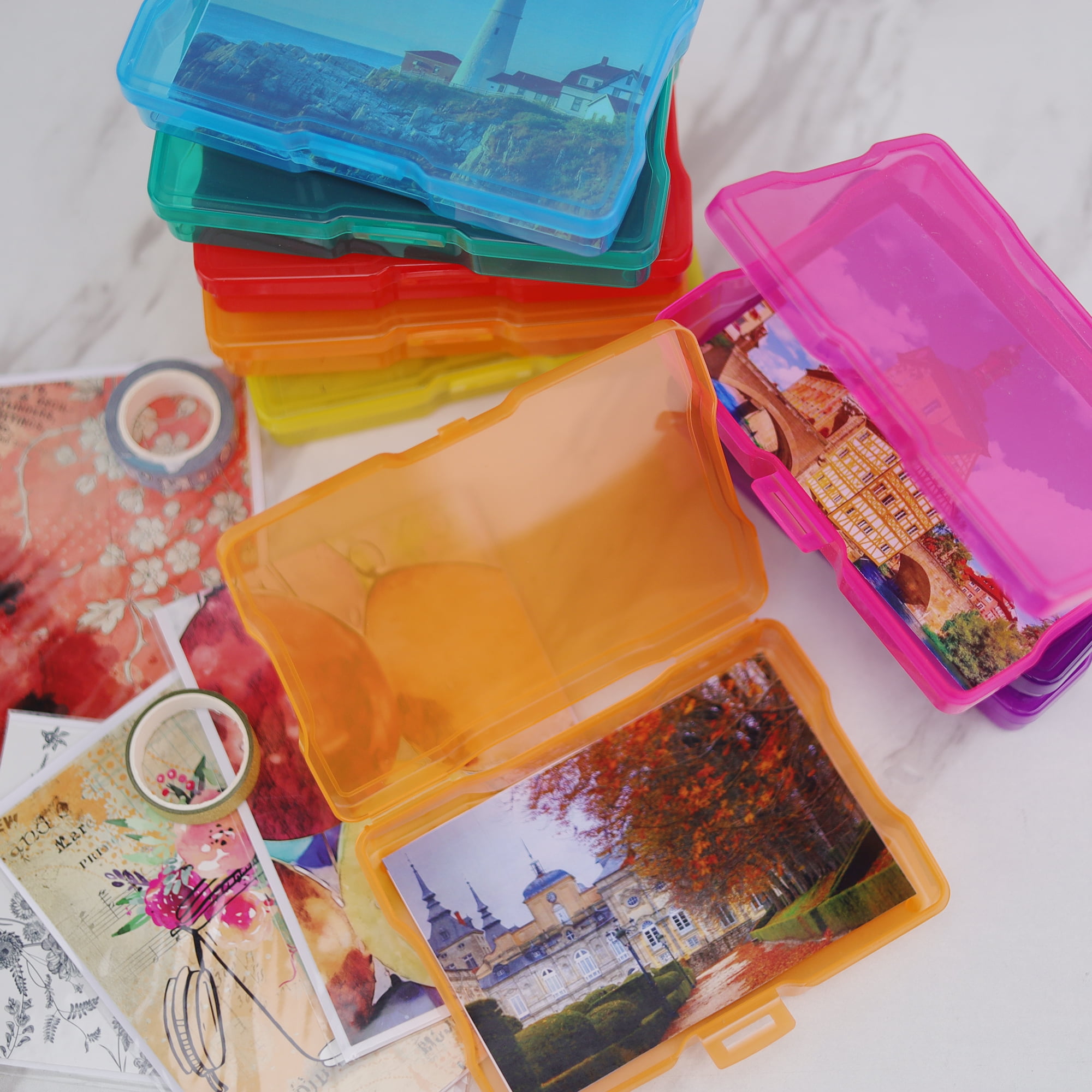 16pcs 4x6in Photo Storage Box and Craft Keeper With Handle, Multicolor
