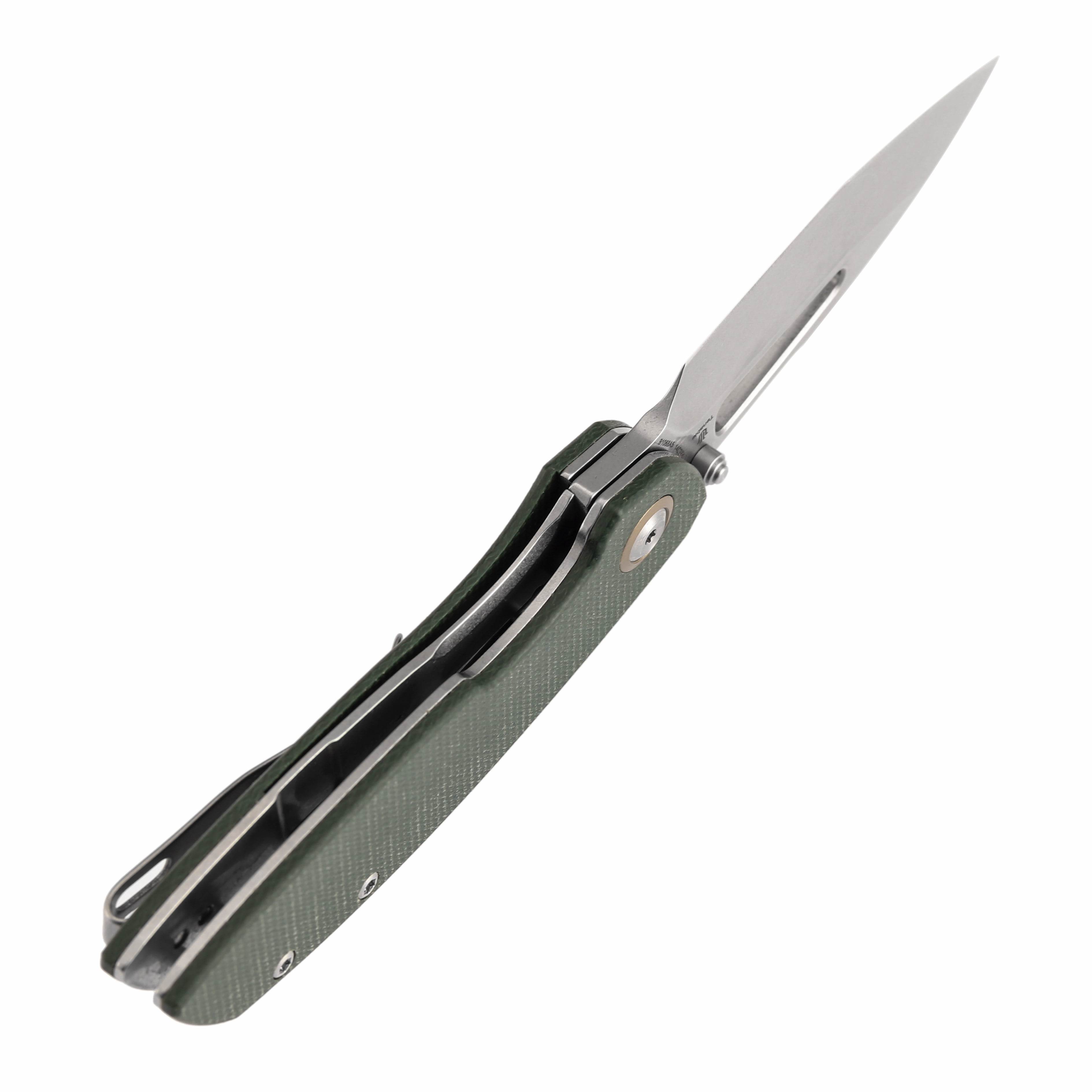 Tenable Link Folding Knife 3.0" Stonewashed 14C28N Blade Green Micarta Handle B1068A5