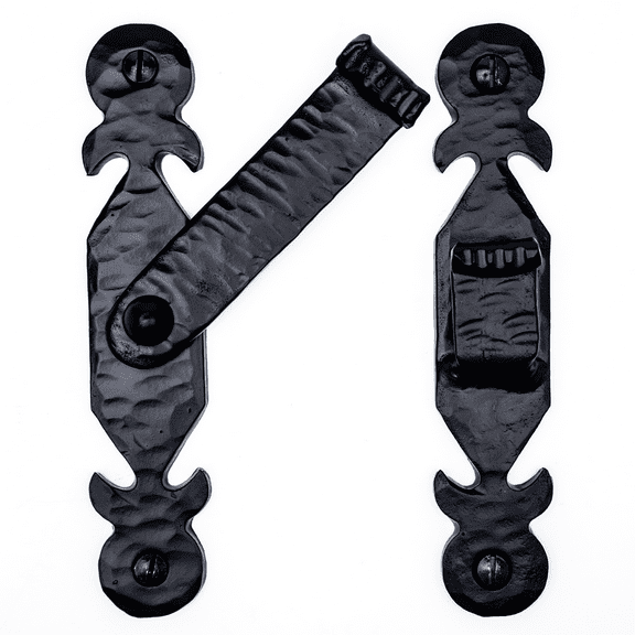 5.25 inch Decorative Bar Flip Latch- Black - Small Latch - Gate Hardware Wrought Iron Decorative Hardware Hook Latch Attic Door Latch - The Hacienda Series by Borderland Rustic Hardware