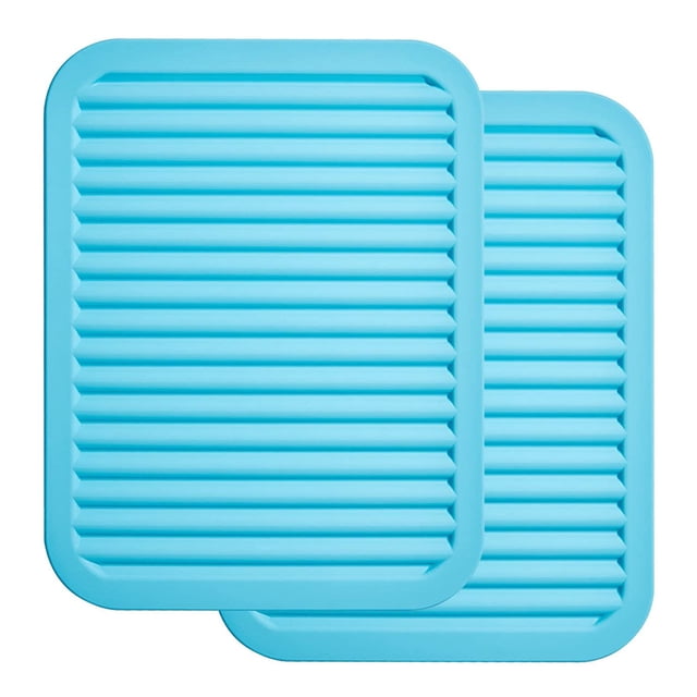 Generic 2-Pack Wave Silicone Heat-Resistant Table Mats, Non-Slip Waterproof Kitchen Pads for Dishes, Tea Sets, and Countertops, Blue