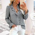 thumbnail image 4 of Only Moment Lightweight Soft Casual Shirts for Women Long Sleeve V Neck Plaid Blouse Polyester-Cotton Blend Loose Fit Long Sleeve Collared Blouse Casual V Neck Tops Outfits Black,2XL, 4 of 4