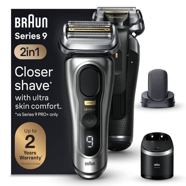 Afeitadora eléctrica Braun Series 9 PRO+ para hombre, 5 elementos de afeitado profesionales y cabezal ProComfort que prepara el afeitado para una piel apurada y cómoda, SmartCare Center 6 en 1, uso en