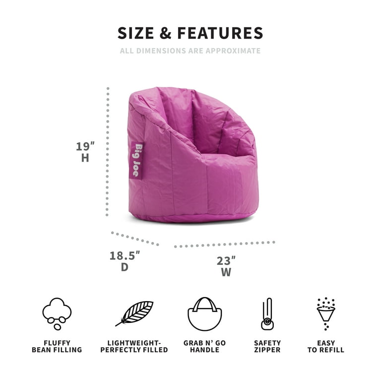 Big Joe Milano Kid s Bean Bag Chair Pink Passion Smartmax Durable Polyester Nylon Blend 2 feet Small
