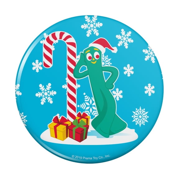 Christmas Gumby Leaning Against Candy Cane Pinback Button Pin