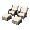 thumbnail image 4 of Meetleisure 4 Piece Wicker Patio Furniture Set, Rattan Chairs with Ottomans, High Back, Deep Seating, Wide Armrest, Thick Cushions for Deck Porch, Beige, 4 of 9