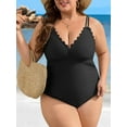 thumbnail image 3 of Asoul Plus Size Swimsuit for Women Scalloped Tummy Control One Piece Bathing Suits Ruched V Neck Swimwear, 3 of 7