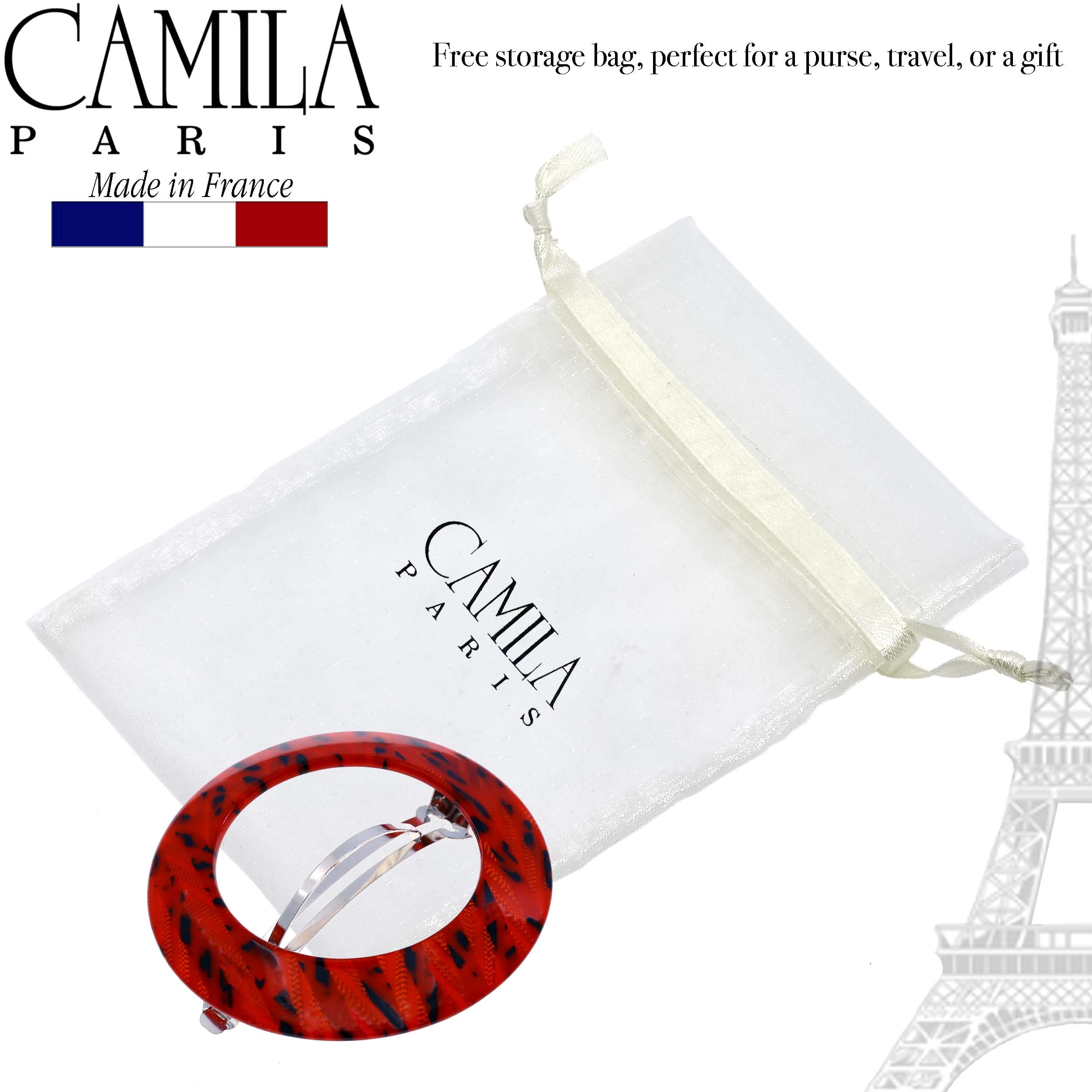 Camila Paris CP3257 French Hair Barrette Clip for Girls, Round Handmade Blue, Strong Hold Grip Hair Clips for Women, No Slip and Durable Styling Girls Hair Accessories, Made in France
