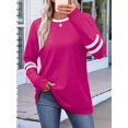thumbnail image 5 of Long Sleeve Shirts for Women Color Block Casual Tops Fall Outfits Basic Tees Trendy Clothes Pink Red M, 5 of 6