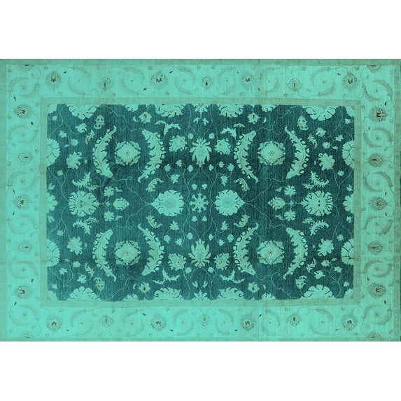 Ahgly Company Indoor Rectangle Oriental Turquoise Blue Traditional Area Rugs, 6' x 9'