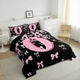 thumbnail image 3 of jejeloiu Personalized Gifts Bowtie King Size Comforter Sets,Letter O Bedding Comforter Set,Pink Black Bow Bowknot Bedding Set,Lightweight Room Decoration Reversible,3-Piece, 3 of 8