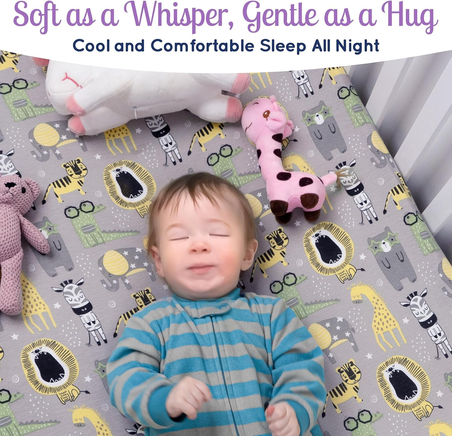 GROW WILD Safari Baby Crib Sheets - 52"x28"x9" Fitted Crib Sheets for Baby Boy or Girl (3 Pack)