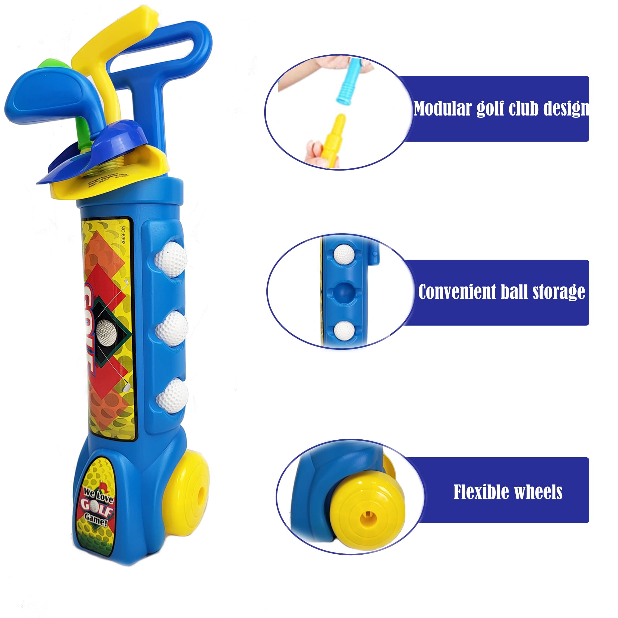 Golf Toy Kids Set - Child Indoor & Outdoor Minigolf Play Game with Clubs, Balls Trolley Practice Gift for Boys Girls Toddlers