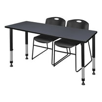 Regency 66 x 24 in. Adjustable Classroom Table- Grey & 2 Zeng Stack Chairs- Black