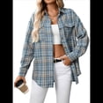 thumbnail image 1 of Camisa Abotonada para Mujer, Camisa A Cuadros, Larga, Solapa, Informal, para Negocios, Trabajo Azul S, 1 of 10