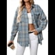 thumbnail image 1 of Camisa Abotonada para Mujer, Camisa A Cuadros, Larga, Solapa, Informal, para Negocios, Trabajo Azul S, 1 of 10