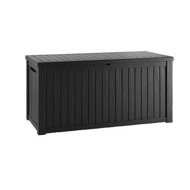 Decksplore 150 Gallon Lockable Resin Deck Box, Waterproof & Outdoor Storage Box for Outdoor Cushion Storage and Outdoor Delivery Storage, Stylish Outdoor Bench,black