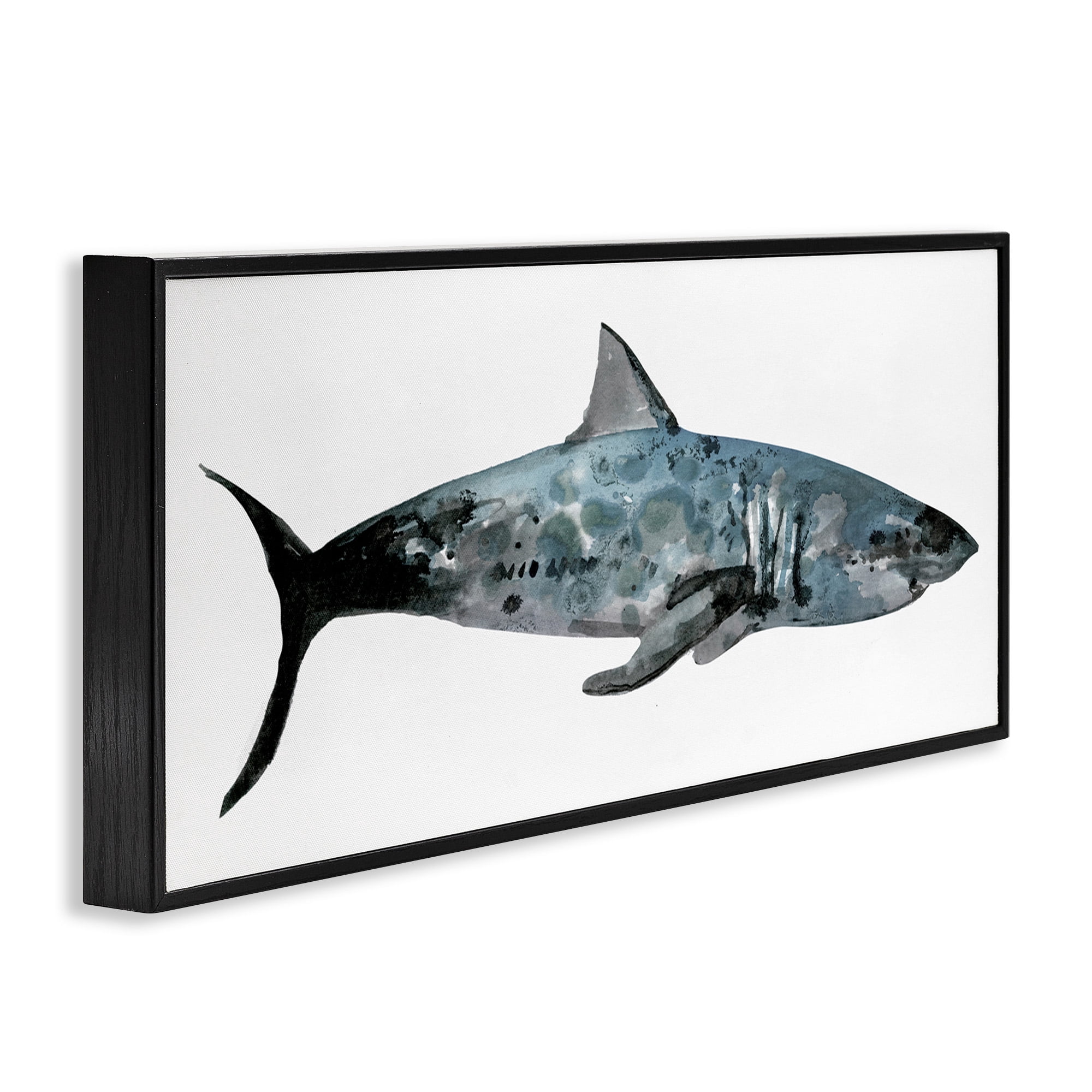 Stupell Industries Watercolor Textured Shark Animals & Insects Painting Black Framed Art Print Wall Art, 24 x 10