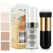TLM Flawless Colour Changing Warm Skin Tone Foundation Makeup with Foundation Brush Makeup Brush,Long Lasting Waterproof Lightweight Liquid Foundation