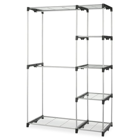 Whitmor Double Rod Closet System, Metal with Resin Connectors, Silver and Black, Adult