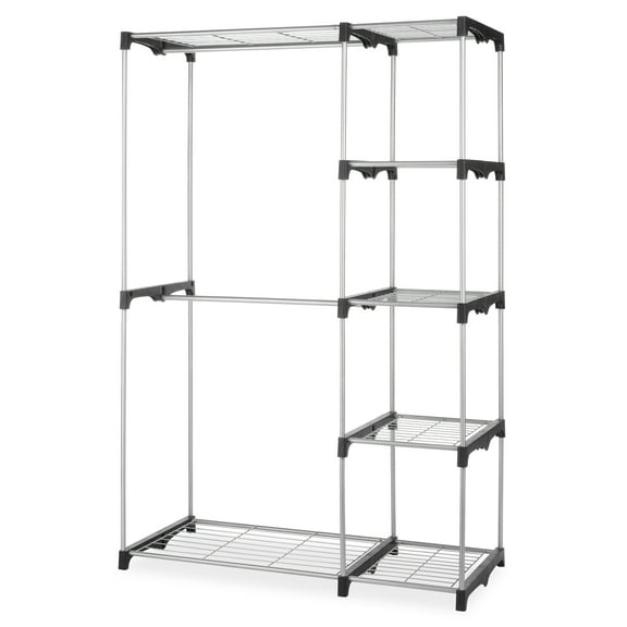Whitmor Double Rod Closet System, Metal with Resin Connectors, Silver and Black, Adult