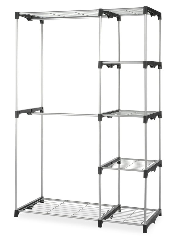 Whitmor Double Rod Closet System, Metal with Resin Connectors, Silver and Black