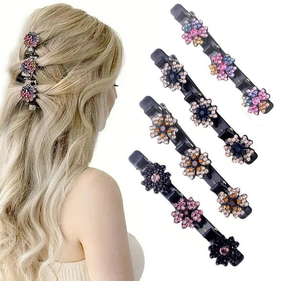 DAMAI 2025 New Sparkling Crystal Stone Braided Hair Clips,Short Buckbill Clips for Thick and Fine Hair,Decorative Rhinestone Hair Accessories for Women - Duckbill Hair Clips(4 Pcs)